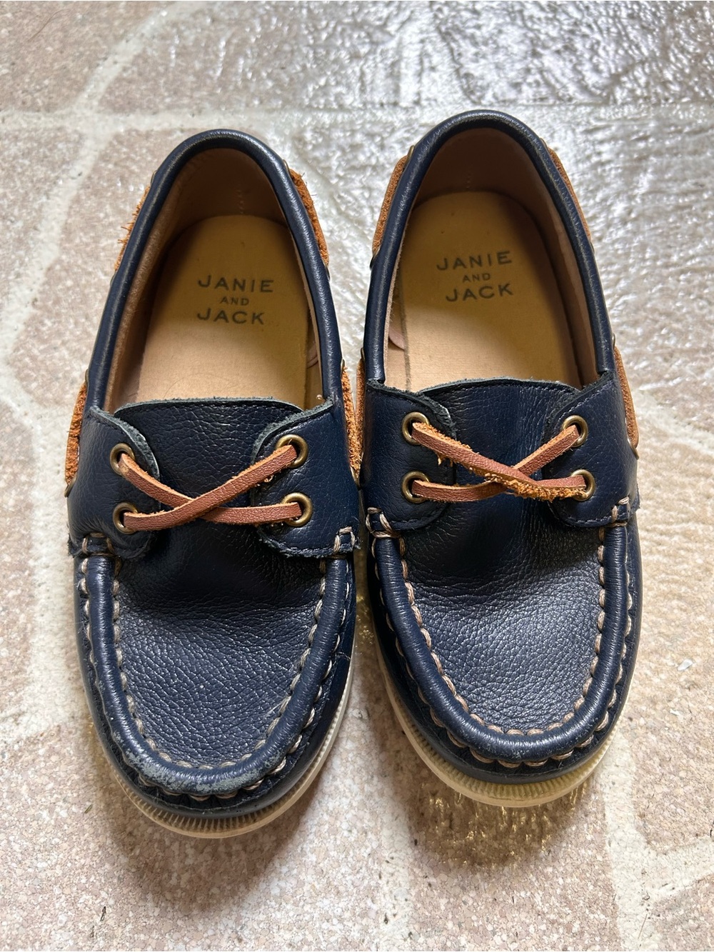 Janie and Jack Navy Leather Boat Shoes